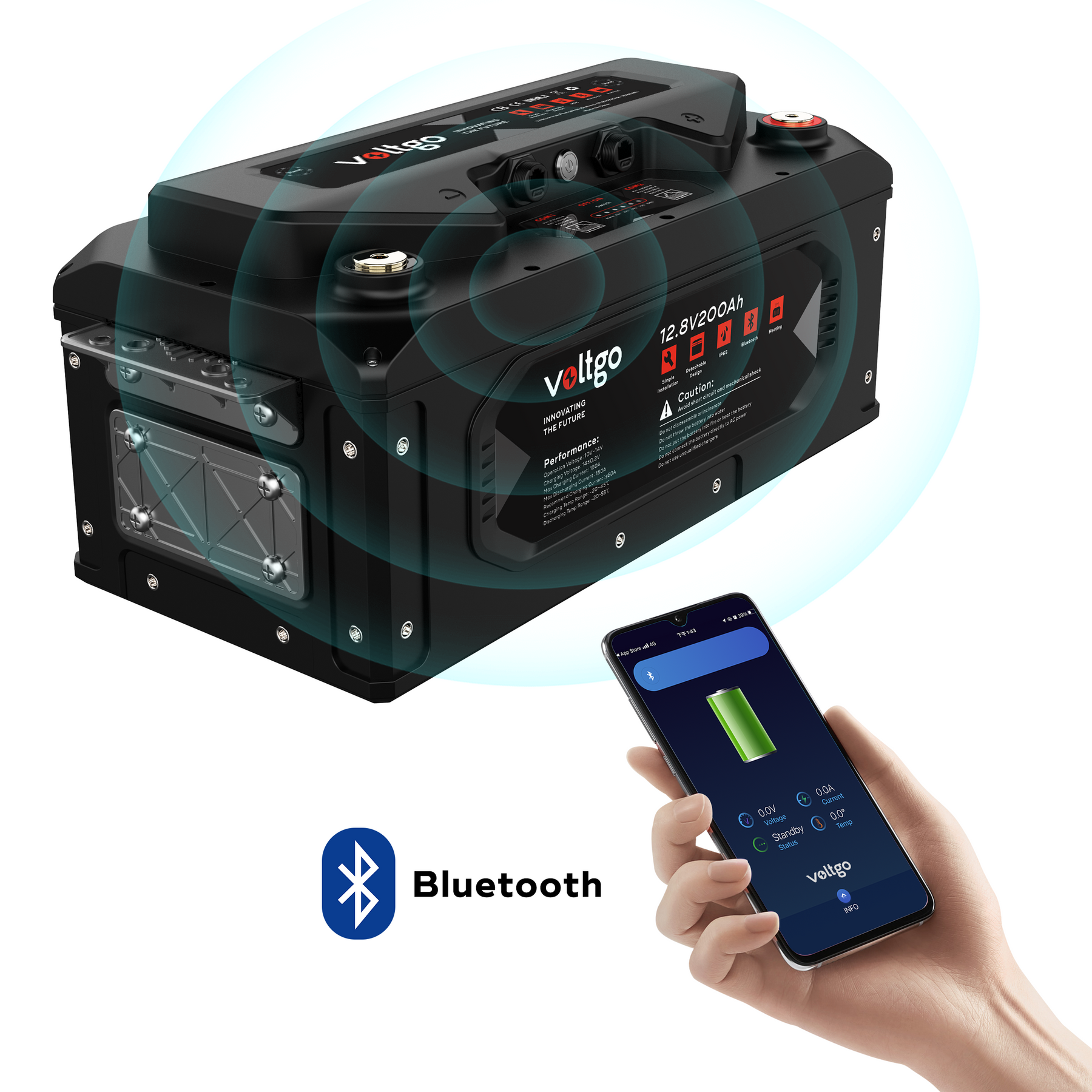 GoKWh 12V 200Ah LiFePO4 Battery Built-in Smart Bluetooth